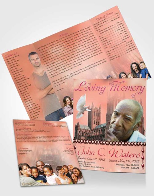 Obituary Funeral Template Gatefold Memorial Brochure Spring Cathedral Ruby Sunset