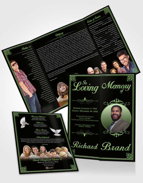 Obituary Funeral Template Gatefold Memorial Brochure Spring Class Dark