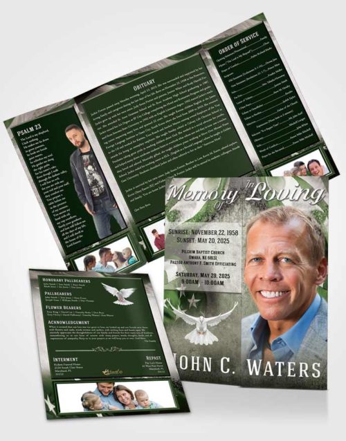 Obituary Funeral Template Gatefold Memorial Brochure Spring Stars and Stripes
