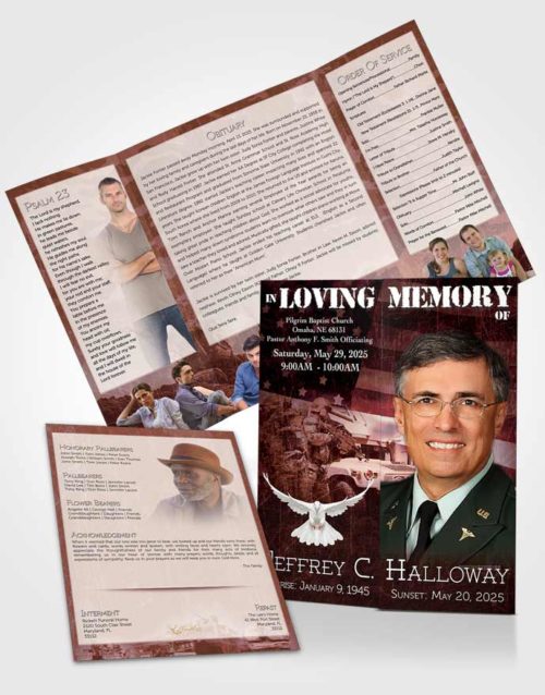 Obituary Funeral Template Gatefold Memorial Brochure Strawberry Army Salute