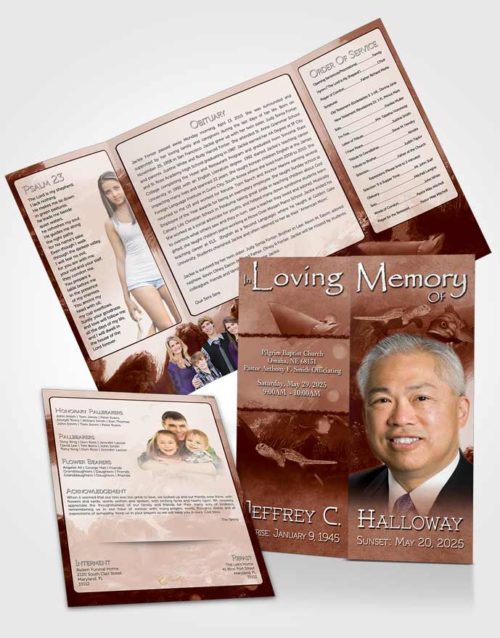Obituary Funeral Template Gatefold Memorial Brochure Strawberry Water Lover