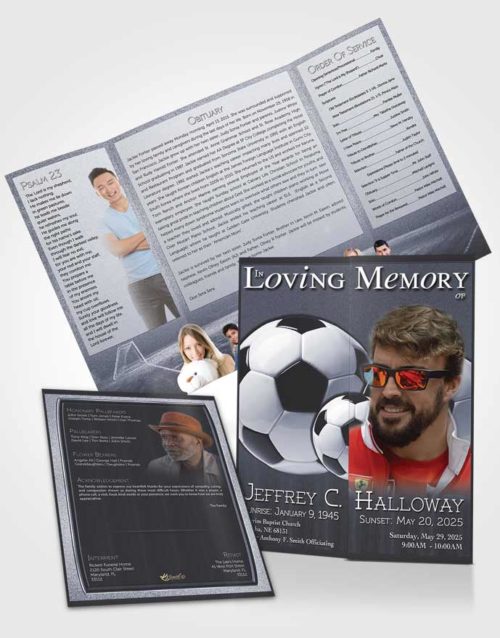 Obituary Funeral Template Gatefold Memorial Brochure Summer Breeze Soccer Star