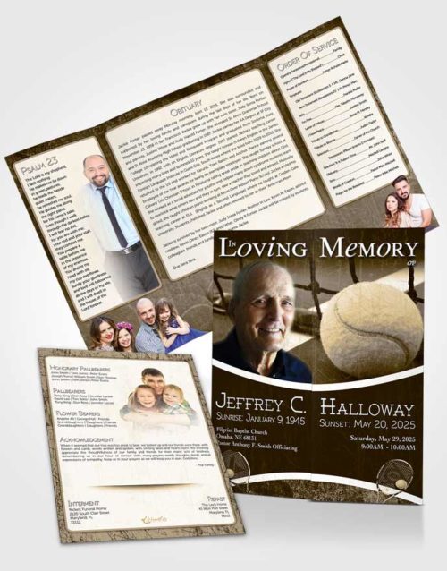 Obituary Funeral Template Gatefold Memorial Brochure Summer Breeze Tennis Star