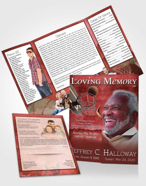 Obituary Funeral Template Gatefold Memorial Brochure Summer Ruby Basketball Star