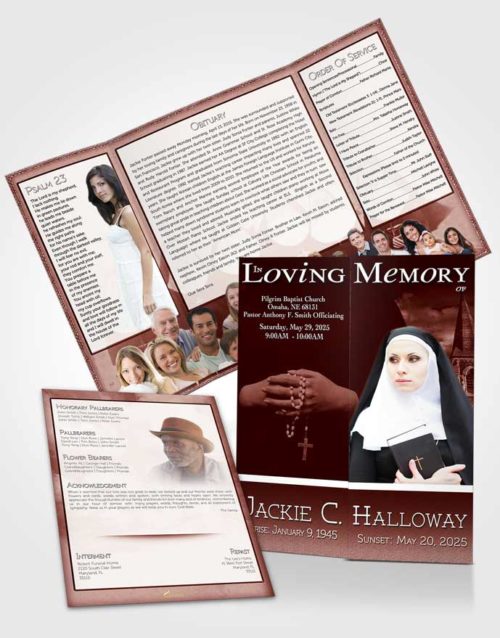 Obituary Funeral Template Gatefold Memorial Brochure Summer Ruby Heavenly Nun