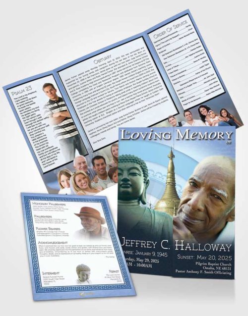 Obituary Funeral Template Gatefold Memorial Brochure Summer Waters Buddhist Faith