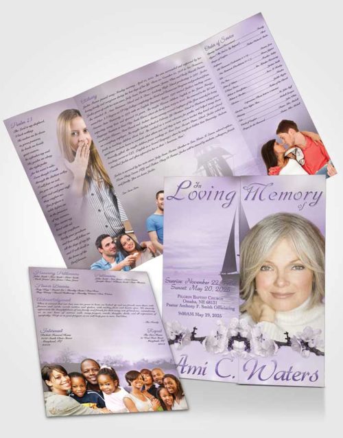 Obituary Funeral Template Gatefold Memorial Brochure Sunrise Sailor Lavender Honor
