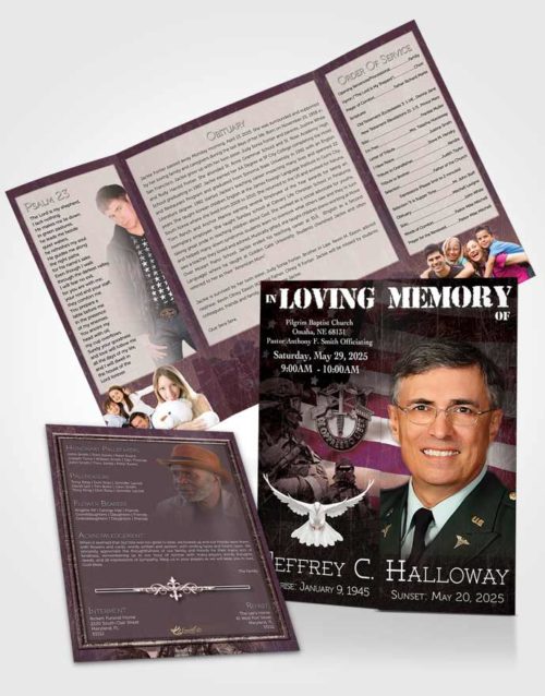 Obituary Funeral Template Gatefold Memorial Brochure Sunrise Special Forces Salute