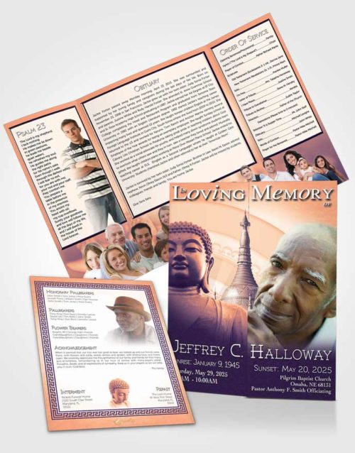 Obituary Funeral Template Gatefold Memorial Brochure Sunset Buddhist Faith
