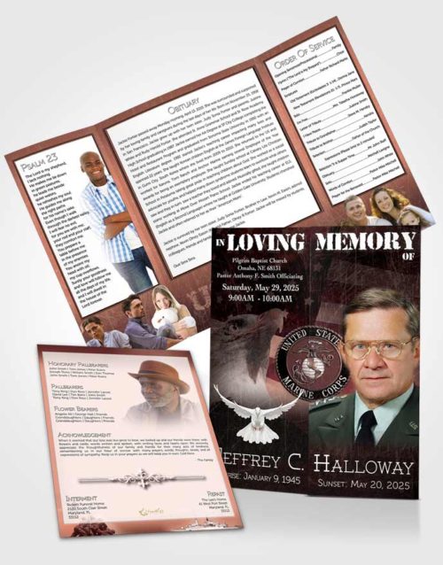 Obituary Funeral Template Gatefold Memorial Brochure Sunset Marine Salute