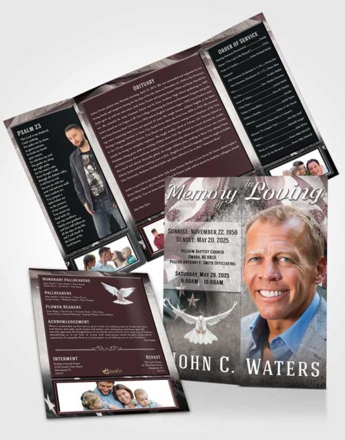 Obituary Funeral Template Gatefold Memorial Brochure Superior Stars and Stripes