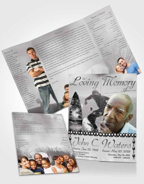 Obituary Funeral Template Gatefold Memorial Brochure Surfers Paradise Black and White