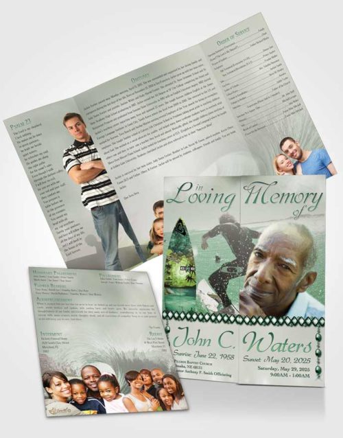 Obituary Funeral Template Gatefold Memorial Brochure Surfers Paradise Emerald Waves