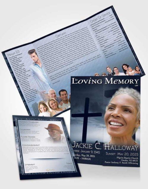 Obituary Funeral Template Gatefold Memorial Brochure Topaz Cross in the Sky