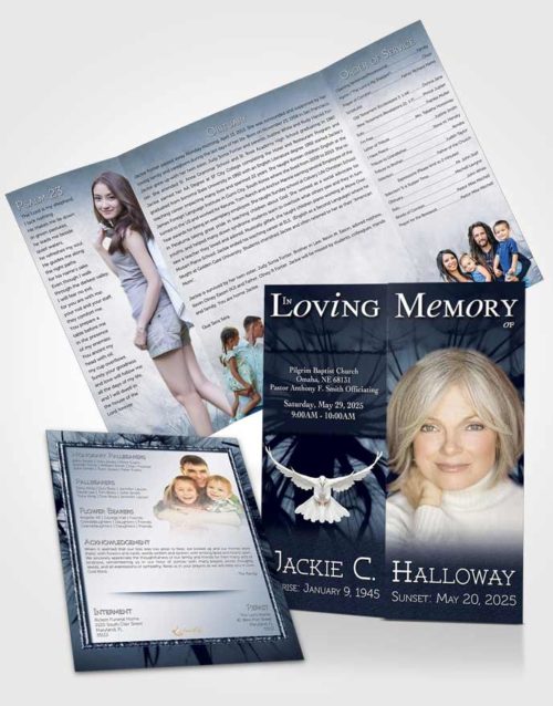 Obituary Funeral Template Gatefold Memorial Brochure Topaz Dandelion Heaven