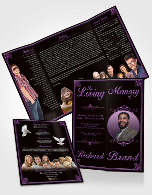 Obituary Funeral Template Gatefold Memorial Brochure Tranquil Class Dark