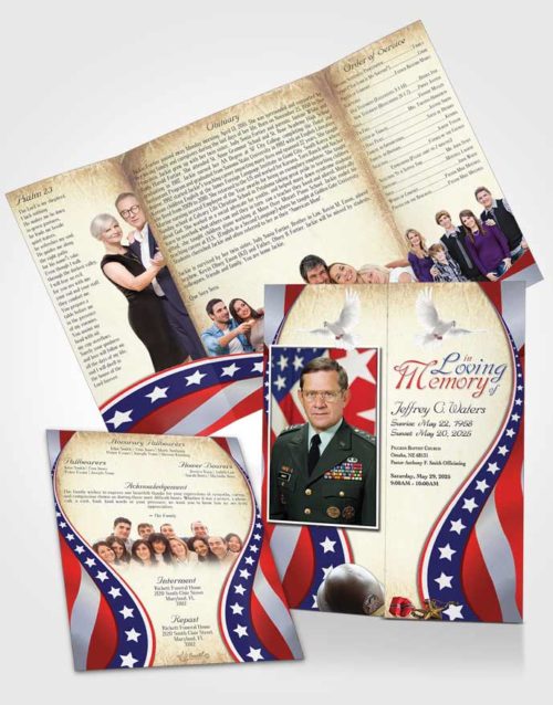 Obituary Funeral Template Gatefold Memorial Brochure Tranquil Military Honors
