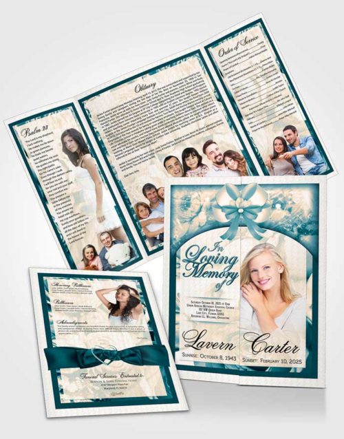 Obituary Funeral Template Gatefold Memorial Brochure Tranquil Petals in the Wind