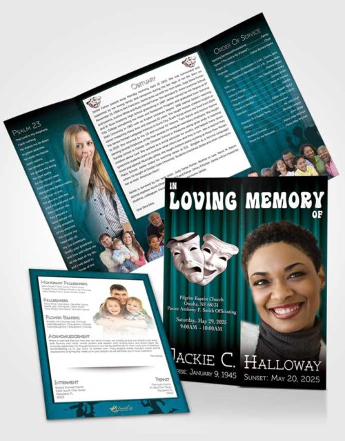 Obituary Funeral Template Gatefold Memorial Brochure Turquoise Actor