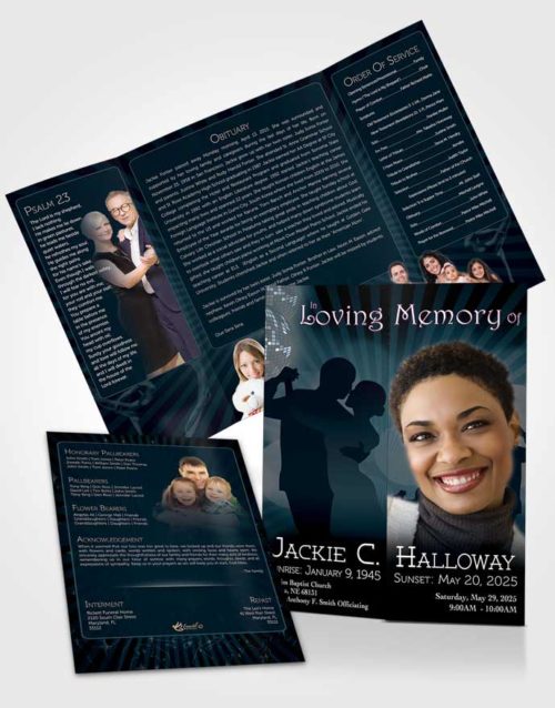 Obituary Funeral Template Gatefold Memorial Brochure Turquoise Graceful Dancer Dark