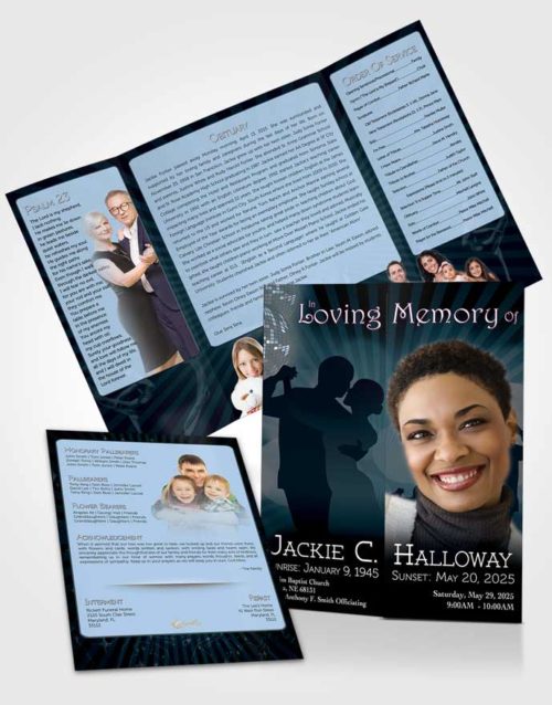 Obituary Funeral Template Gatefold Memorial Brochure Turquoise Graceful Dancer Light