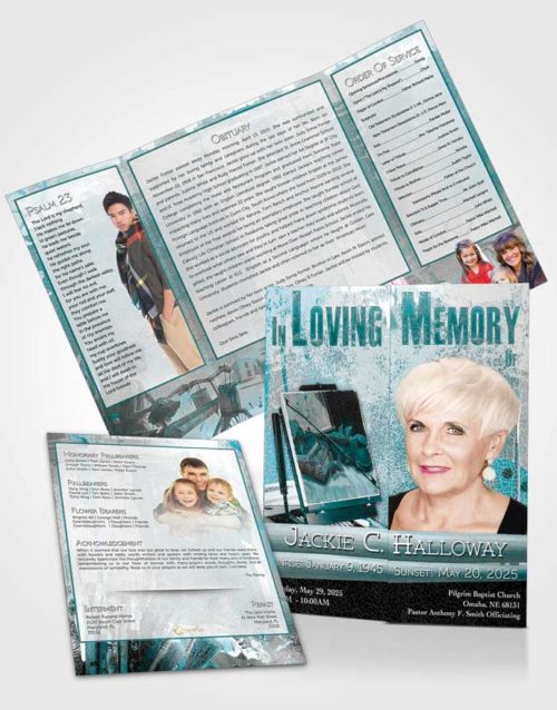 Obituary Funeral Template Gatefold Memorial Brochure Turquoise Ocean Painters Paradise