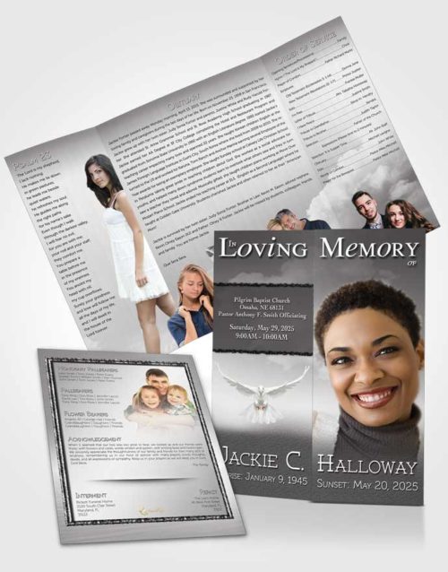 Obituary Funeral Template Gatefold Memorial Brochure Up in the Black and White Sky