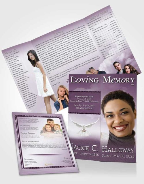 Obituary Funeral Template Gatefold Memorial Brochure Up in the Lavender Sky