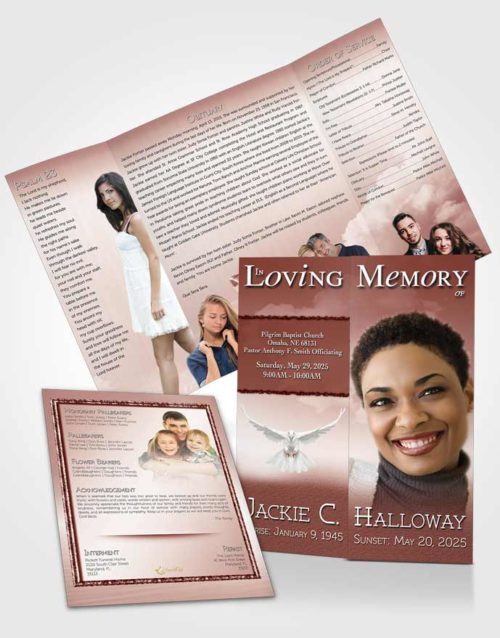 Obituary Funeral Template Gatefold Memorial Brochure Up in the Strawberry Sky
