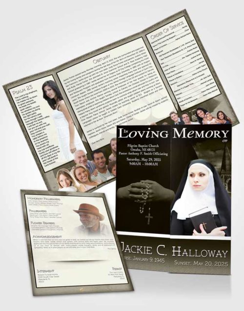 Obituary Funeral Template Gatefold Memorial Brochure Vintage Heavenly Nun