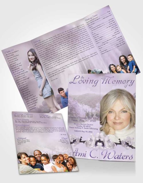 Obituary Funeral Template Gatefold Memorial Brochure Waterfall Heaven Lavender Honor