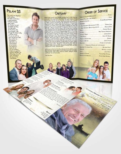 Obituary Template Trifold Brochure At Dusk Fishing Tranquility