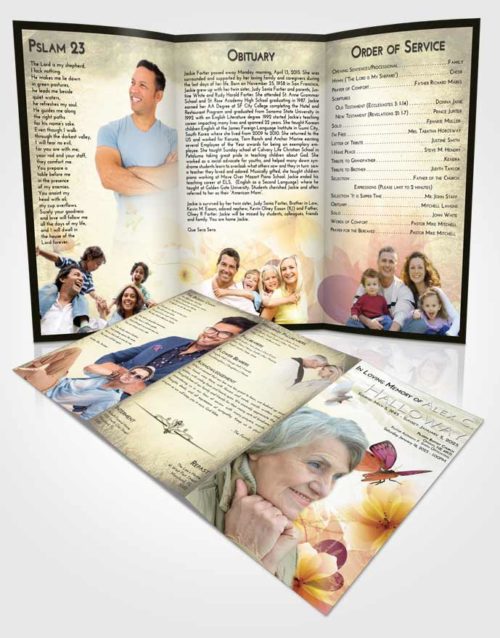 Obituary Template Trifold Brochure At Dusk Floral Butterfly