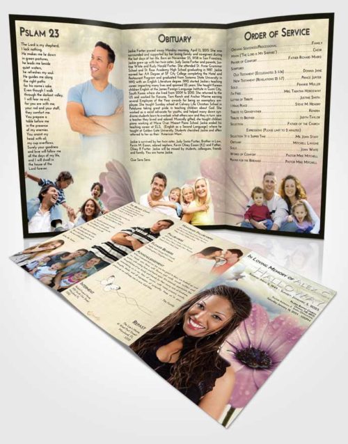 Obituary Template Trifold Brochure At Dusk Floral Raindrops