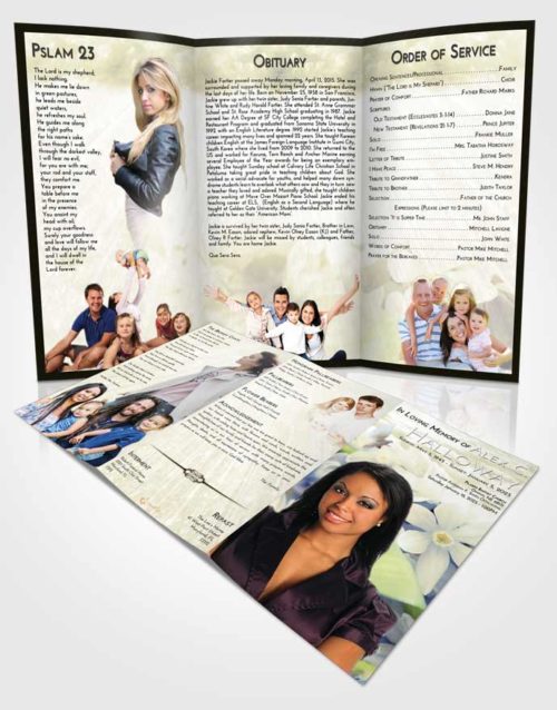 Obituary Template Trifold Brochure At Dusk Floral Serenity