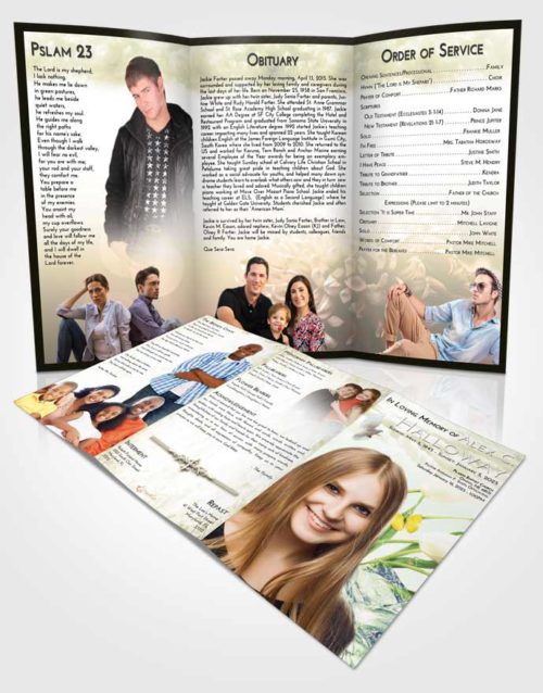 Obituary Template Trifold Brochure At Dusk Floral Wave