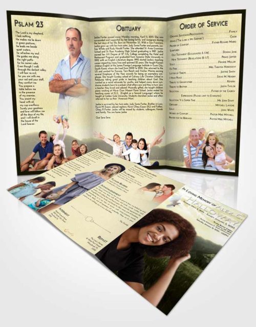 Obituary Template Trifold Brochure At Dusk Graceful Mountains