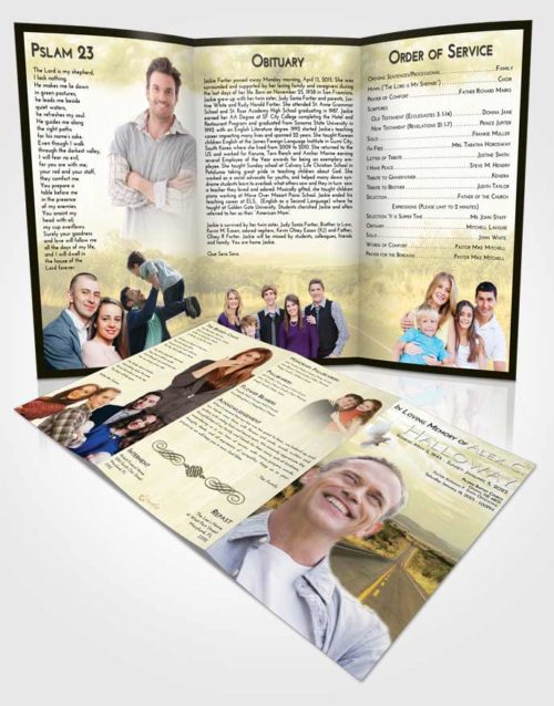 Obituary Template Trifold Brochure At Dusk Highway Cruise