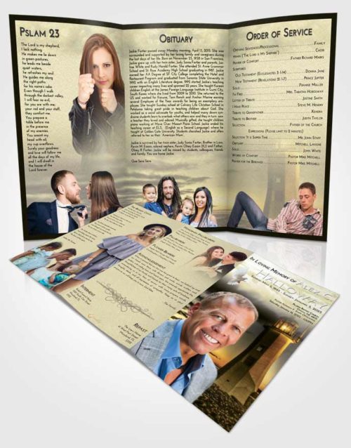 Obituary Template Trifold Brochure At Dusk Lighthouse Magnificence