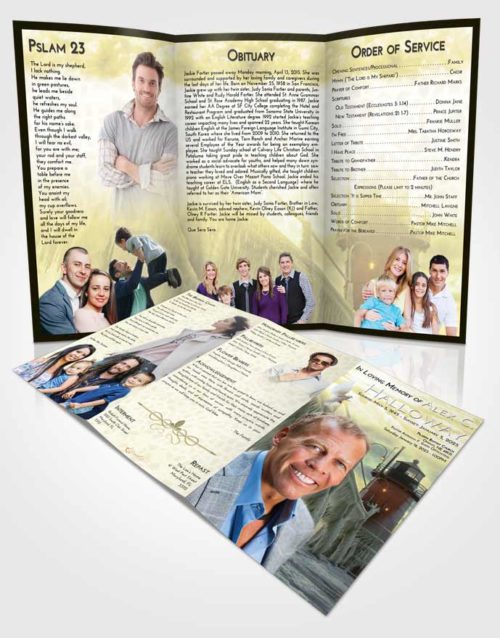 Obituary Template Trifold Brochure At Dusk Lighthouse Tranquility