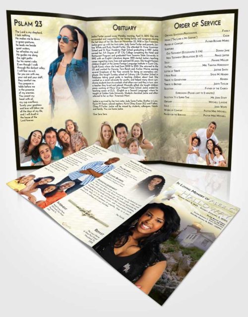 Obituary Template Trifold Brochure At Dusk Lighthouse on the Rocks