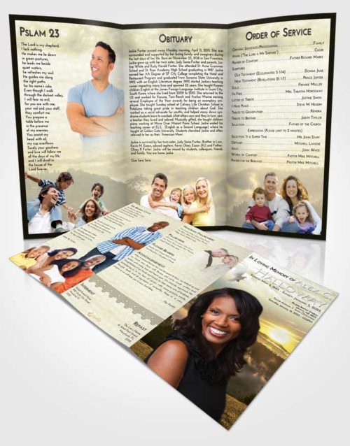 Obituary Template Trifold Brochure At Dusk Misty Forest