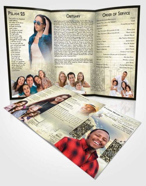 Obituary Template Trifold Brochure At Dusk Pearly Gates of Heaven