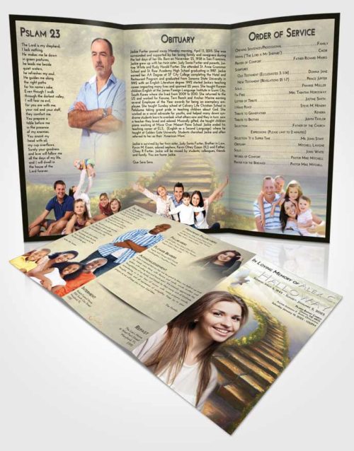 Obituary Template Trifold Brochure At Dusk Stairway Above