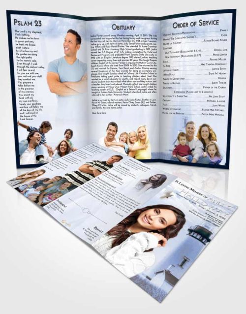 Obituary Template Trifold Brochure Coral Reef Lighthouse Clarity