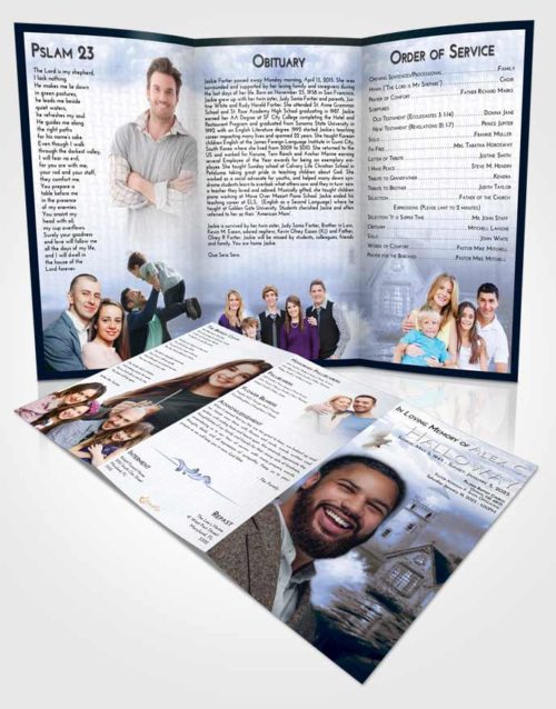 Obituary Template Trifold Brochure Coral Reef Lighthouse Lookout