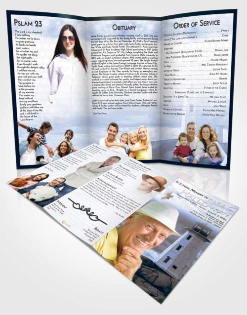 Obituary Template Trifold Brochure Coral Reef Lighthouse Safety