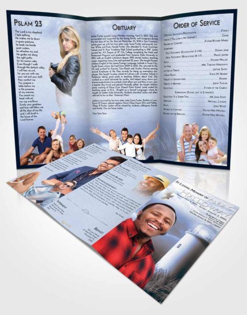 Obituary Template Trifold Brochure Coral Reef Lighthouse Serenity