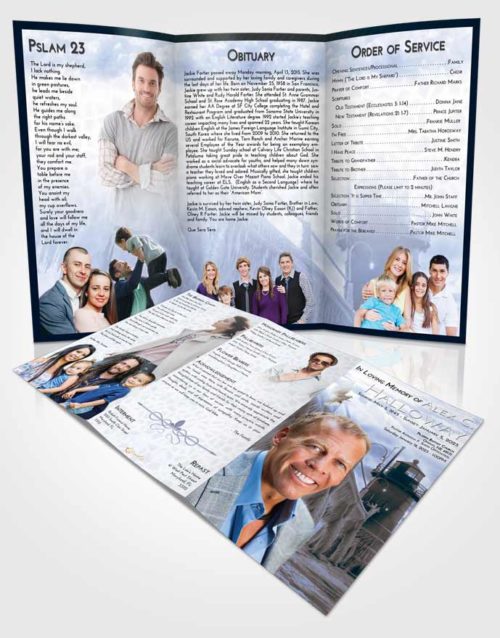 Obituary Template Trifold Brochure Coral Reef Lighthouse Tranquility