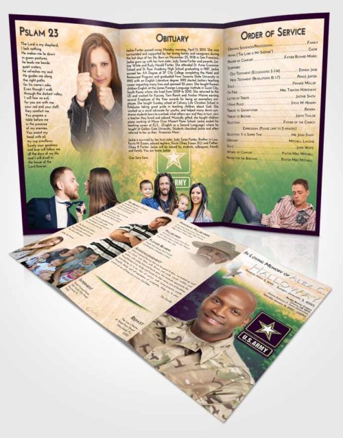 Obituary Template Trifold Brochure Emerald Serenity Army Duty